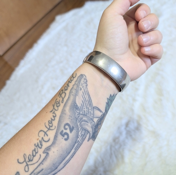 Vintage Abalone & Stainless Steel Bangle Bracelet Cuff - Picture 2 of 7